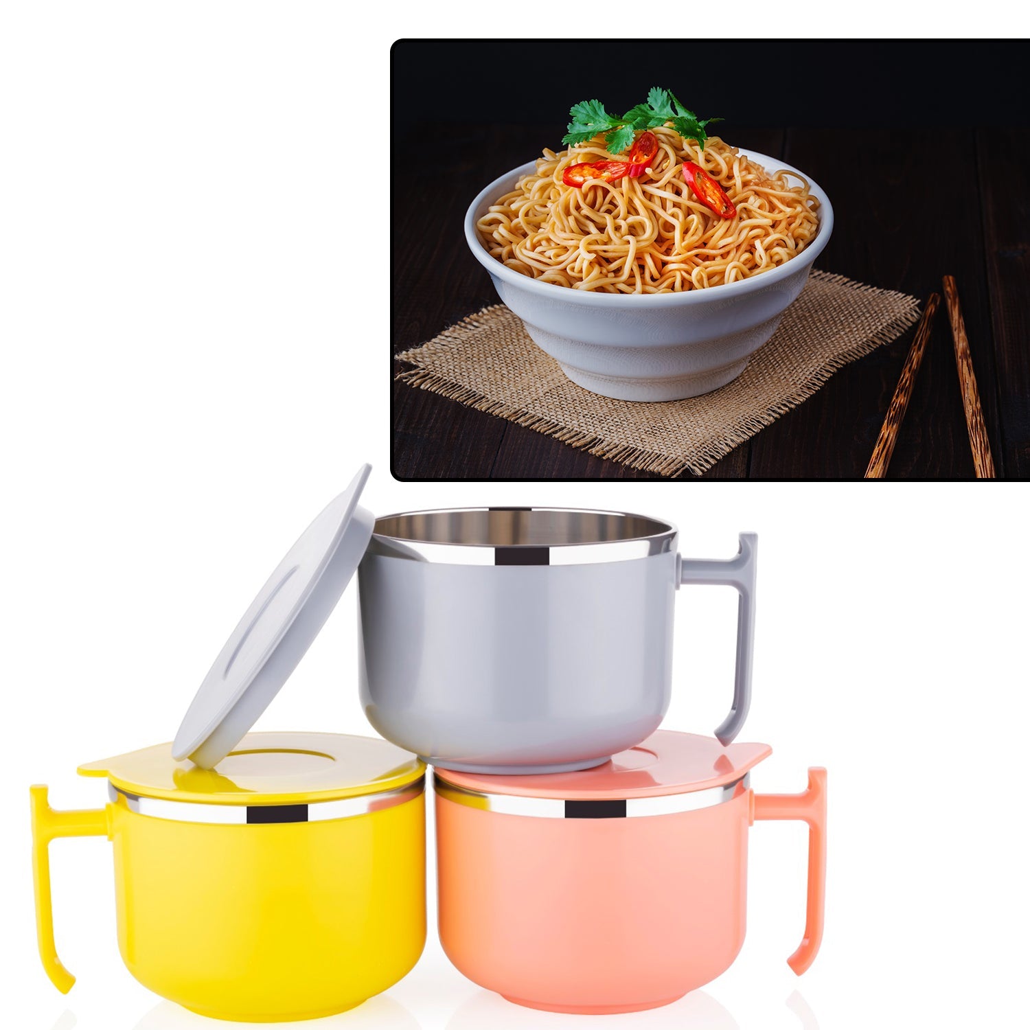 2933 Maggie Bowl with Lid and Handle, Soup Bowls for Easy Perfect Breakfast Cereals, Fruits, Ramen, Beverages,Essentials, Dishwasher Safe Double Layer DeoDap 2933 Maggie Bowl with Lid and Handle, Soup Bowls for Easy Perfect Breakfast Cereals, Fruits, Ramen, Beverages,Essentials, Dishwasher Safe Double Layer DeoDap